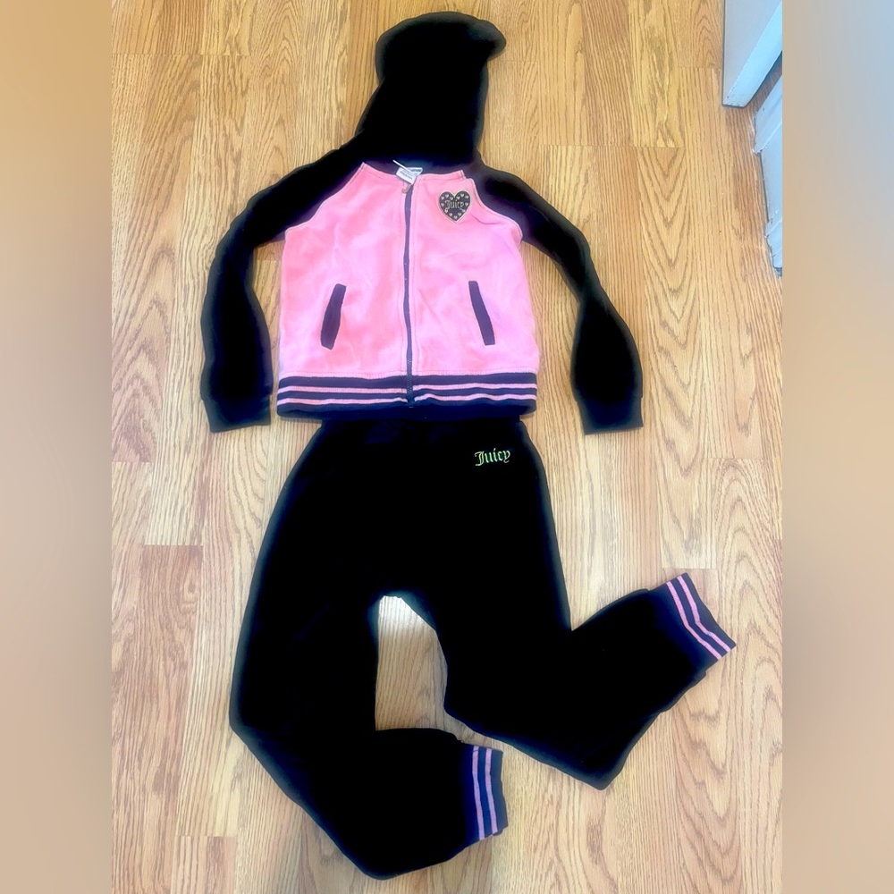 Juicy Couture girls black/pink velour track suit size 6